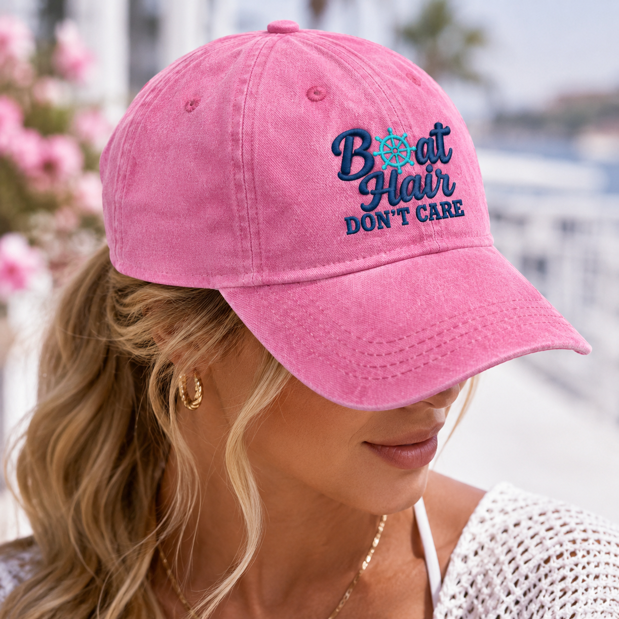 Boat Hair Don't Care Washed Cap, Nautical Embroidered Hat for Lake Days - Washed Cap - lifestyle view 4