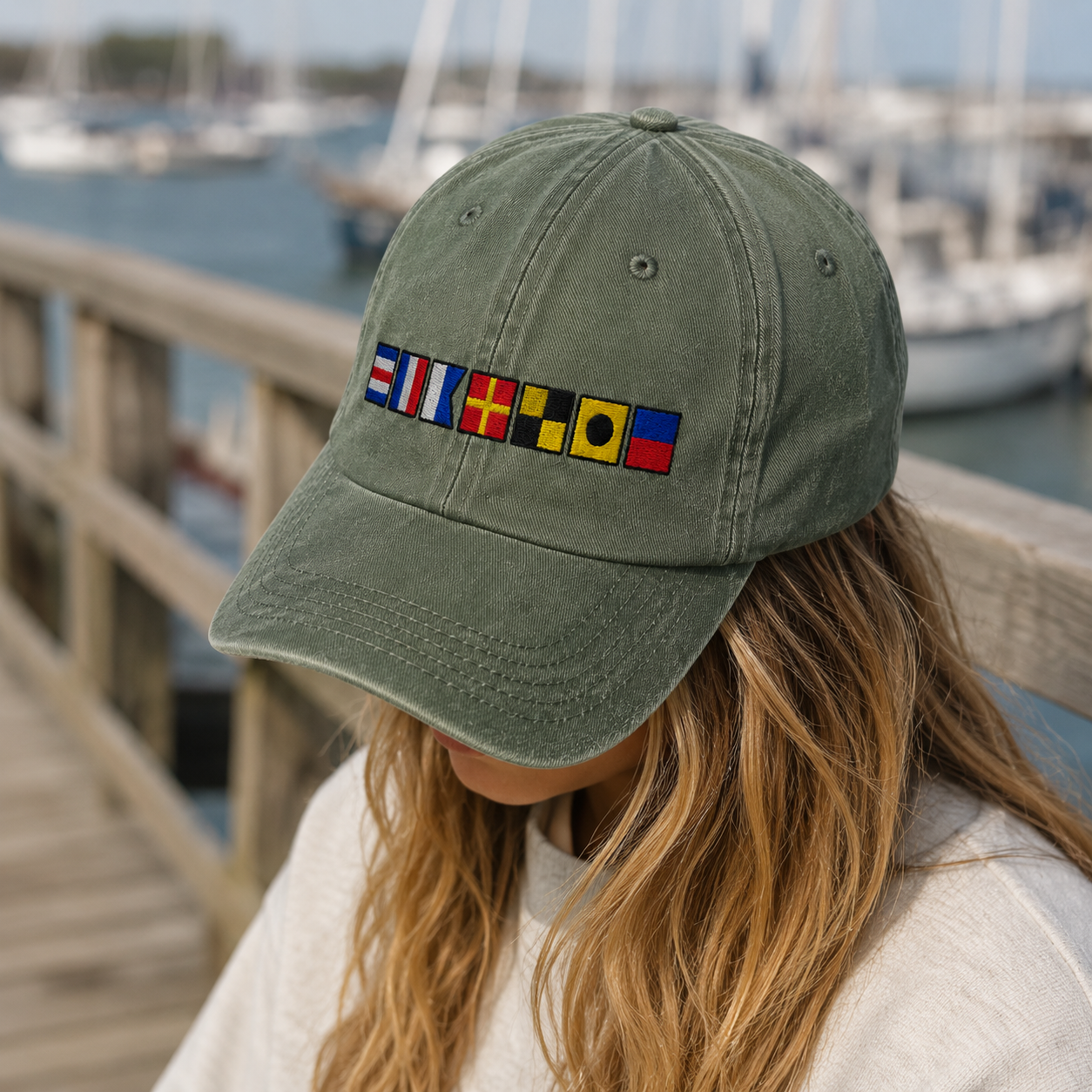 Nautical Signal Flag Washed Cap, Maritime Code Embroidered Hat for Sailors - washed cap - lifestyle view 7