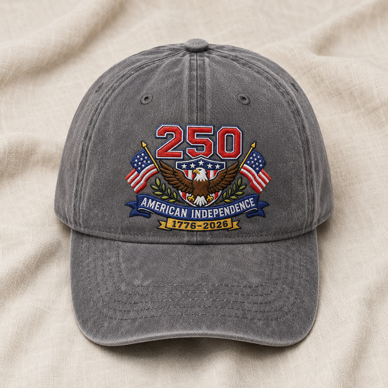 250 American Independence Washed Cap, 1776-2026 Patriotic Eagle USA Anniversary Hat - washed cap - lifestyle view 4
