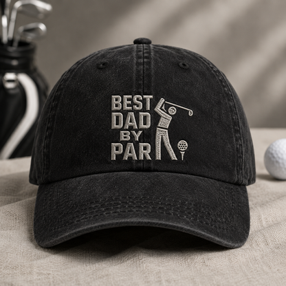 Best Dad By Par Washed Cap, Golf Father Embroidered Hat for Father's Day - Washed Cap - lifestyle view 2