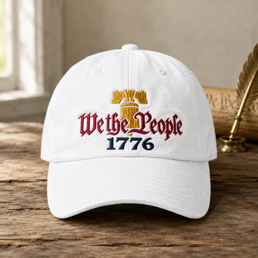 We the People 1776 Washed Cap, Patriotic Liberty Bell Hat for Constitution History Fans - washed cap - front view