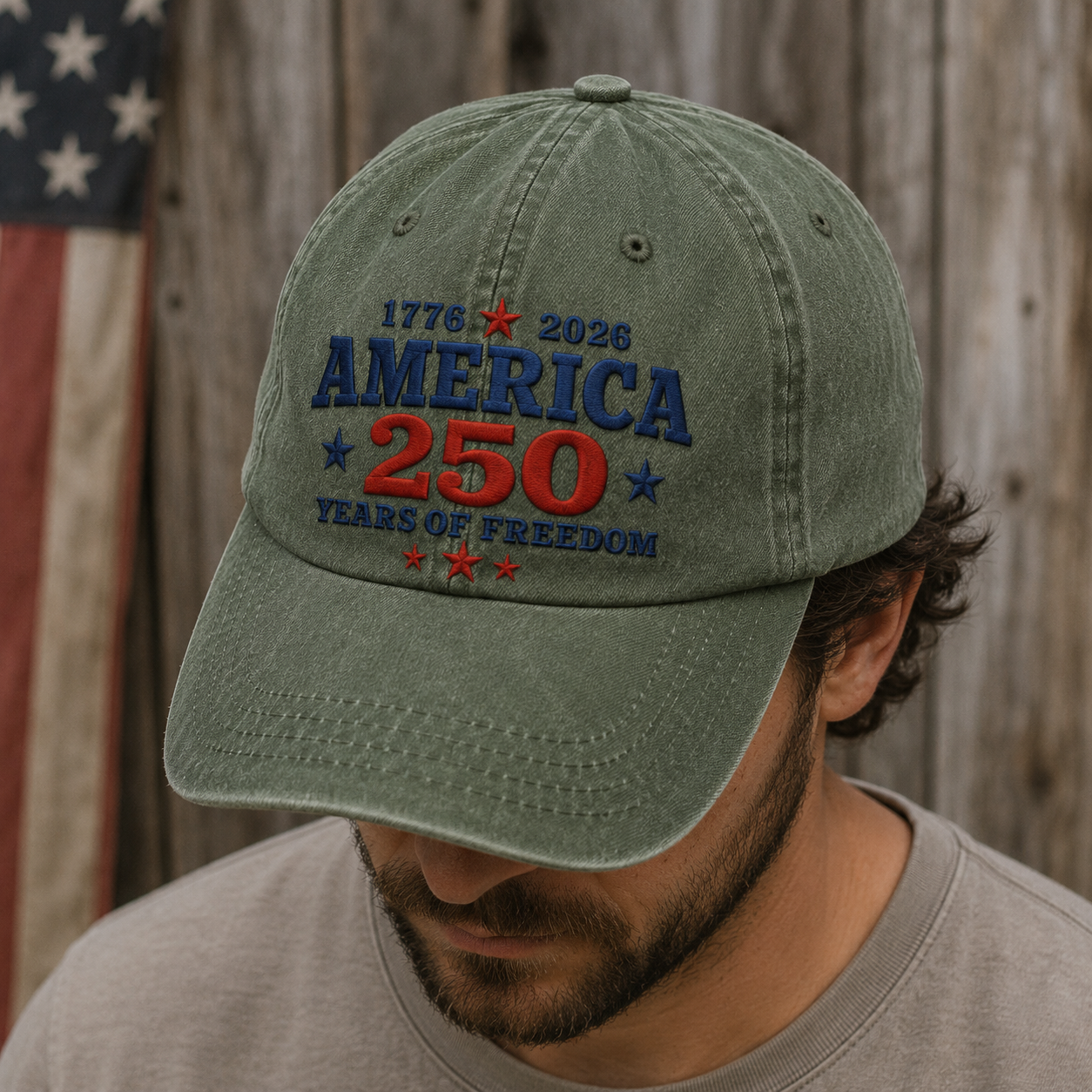America 250 Years of Freedom Washed Cap, 1776 2026 Patriotic Hat - washed cap - lifestyle view 8