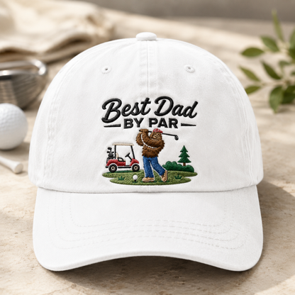 Best Dad By Par Washed Cap, Sasquatch Golf Hat, Father's Day Gift for Golfer Dad - Washed Cap - front view