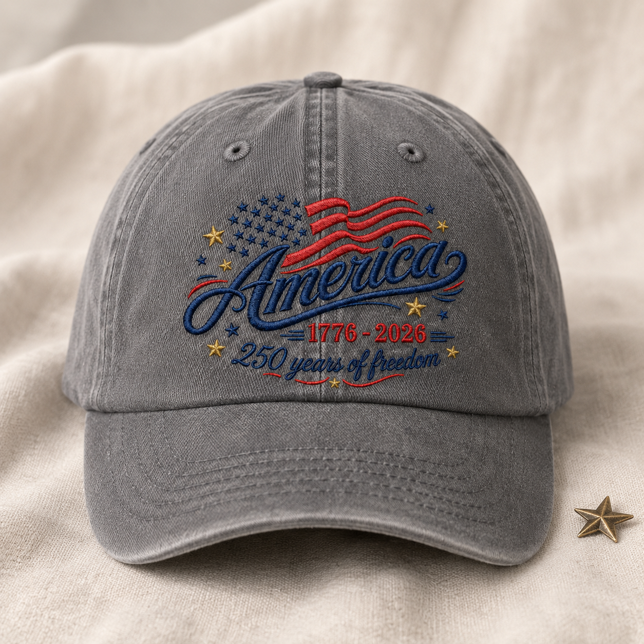 America 1776-2026 250 Years of Freedom Washed Cap, Patriotic USA Anniversary Hat - washed cap - lifestyle view 3