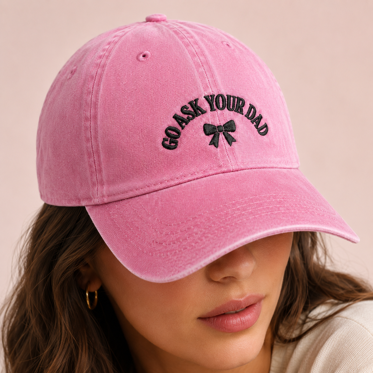 Go Ask Your Dad Washed Cap, Funny Dad Hat with Black Bow Embroidery - Washed Cap - lifestyle view 4