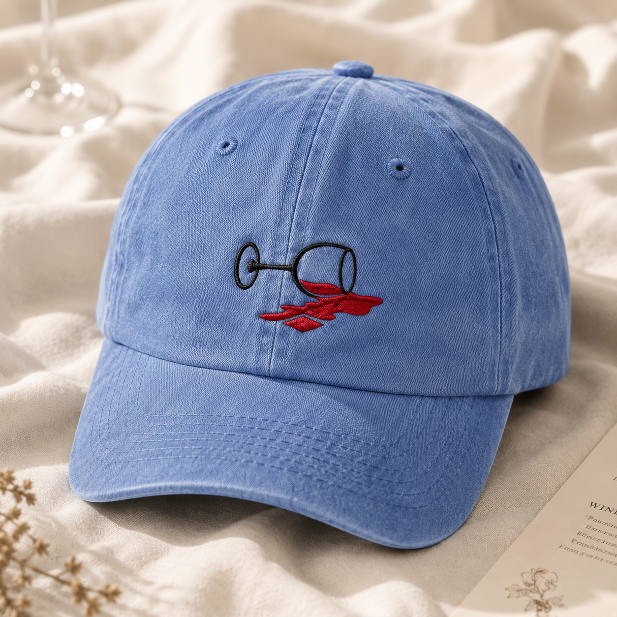 Spilled Red Wine Washed Cap, Embroidered Wine Glass Hat for Winery Trips - Washed Cap - lifestyle view 2