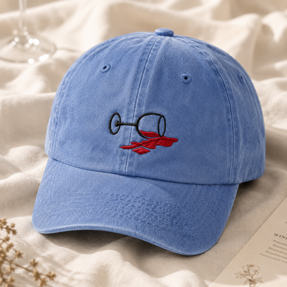 Spilled Red Wine Washed Cap, Embroidered Wine Glass Hat for Winery Trips - Washed Cap - lifestyle view 2