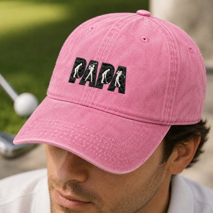 Papa Golf Washed Cap, Embroidered Dad Golfer Father's Day Gift - Washed Cap - lifestyle view 4