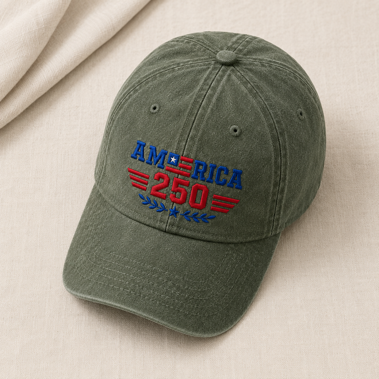 America 250 Washed Cap, Semiquincentennial Embroidered Hat - washed cap - lifestyle view 4