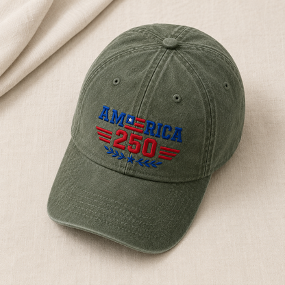 America 250 Washed Cap, Semiquincentennial Embroidered Hat - washed cap - lifestyle view 4