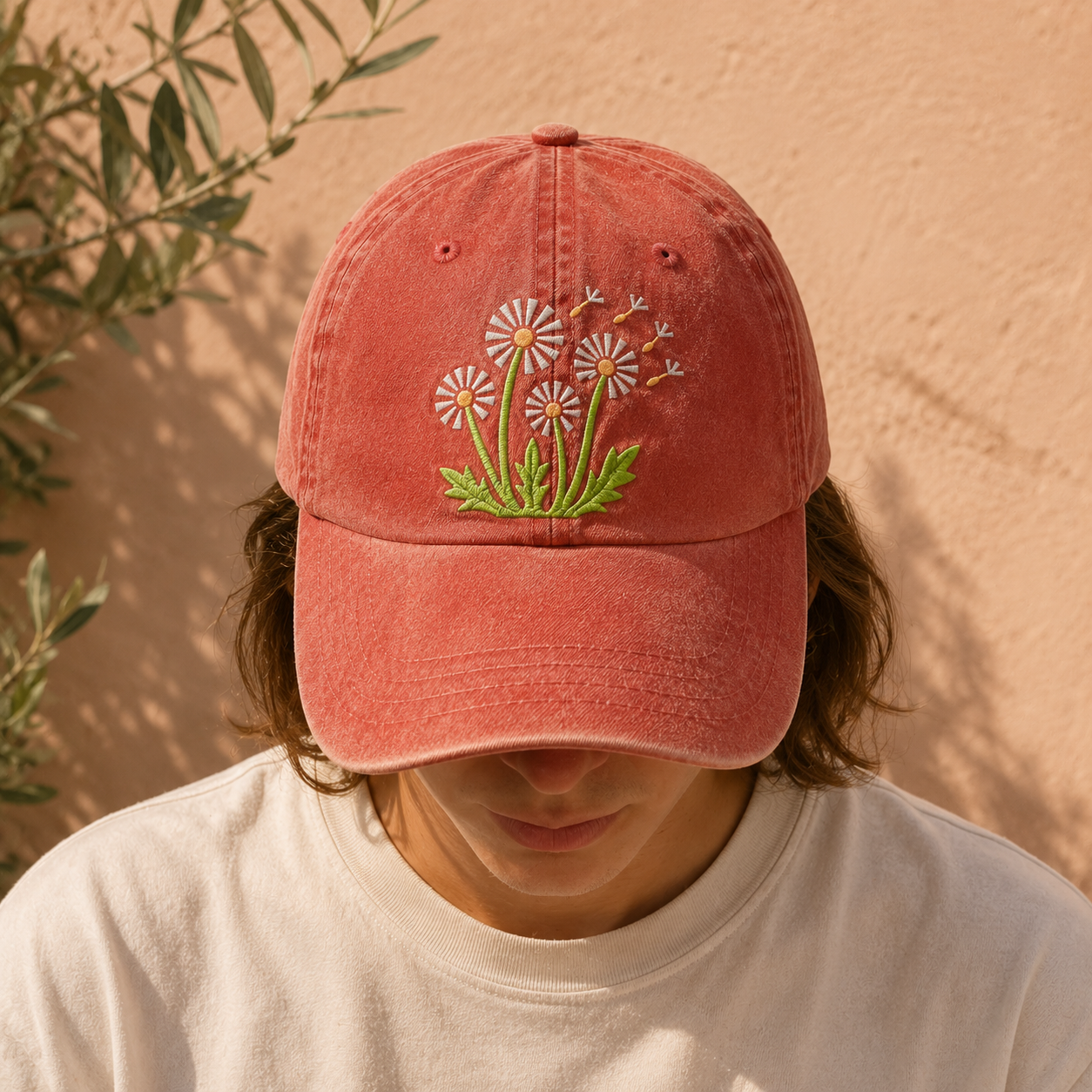 Dandelion Embroidered Washed Cap, Floral Daisy Baseball Hat for Garden Lovers - washed cap - lifestyle view 8
