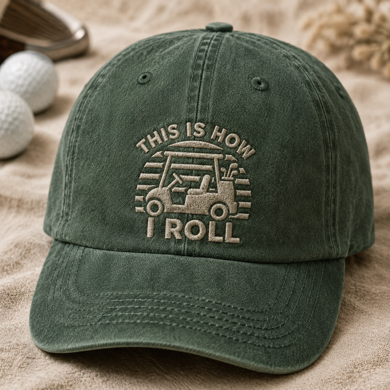 This Is How I Roll Golf Cart Washed Cap, Funny Golfer Hat - Washed Cap - lifestyle view 2