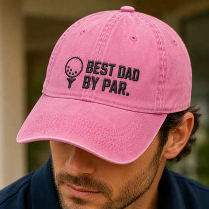 Best Dad By Par Washed Cap, Funny Golf Father Hat for Father's Day - Washed Cap - lifestyle view 4