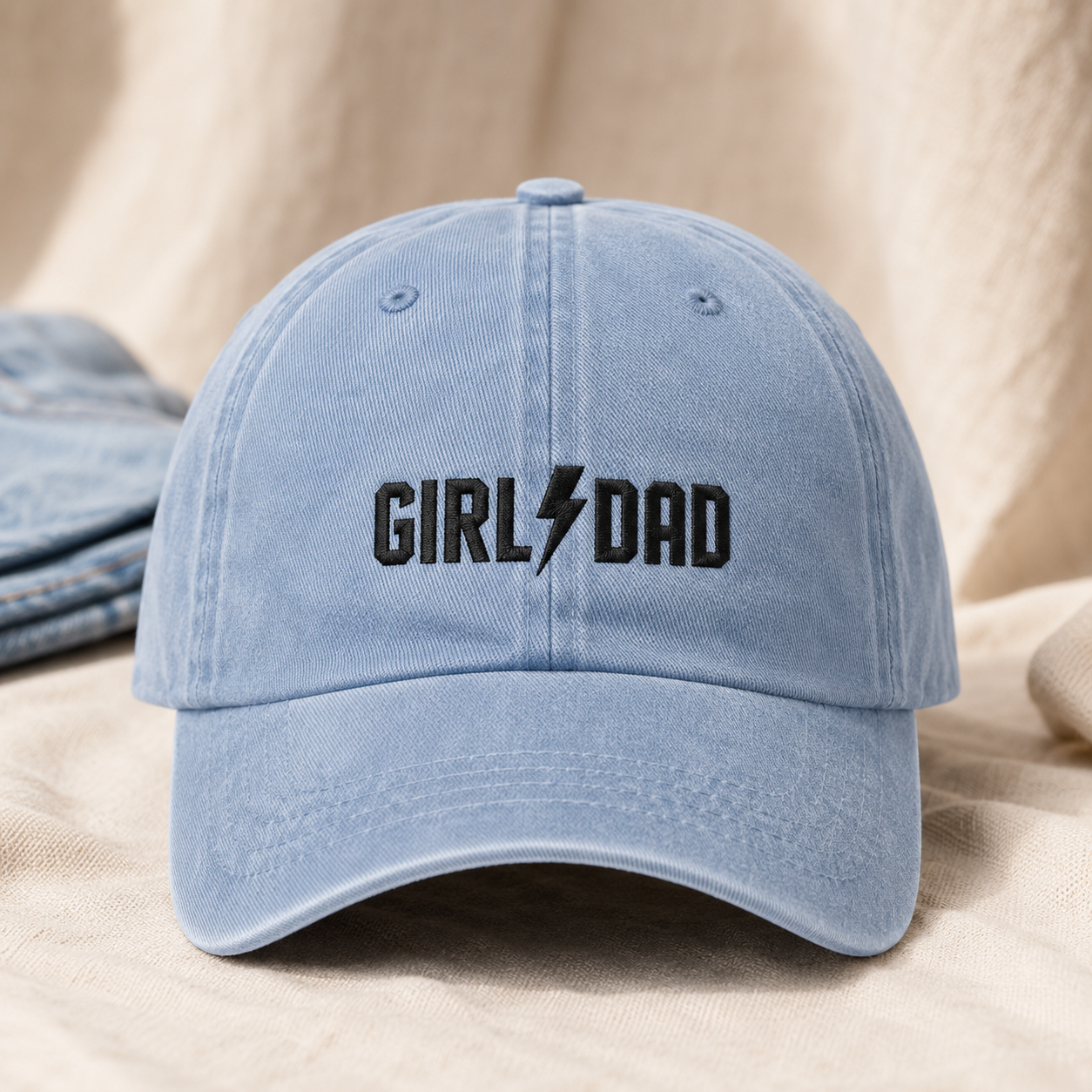 Girl Dad Lightning Bolt Washed Cap, Embroidered Dad Hat for Father's Day - Washed Cap - lifestyle view 2