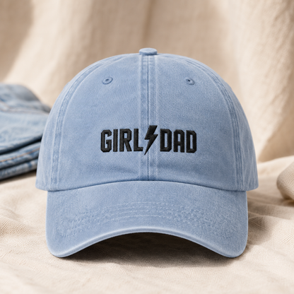 Girl Dad Lightning Bolt Washed Cap, Embroidered Dad Hat for Father's Day - Washed Cap - lifestyle view 2