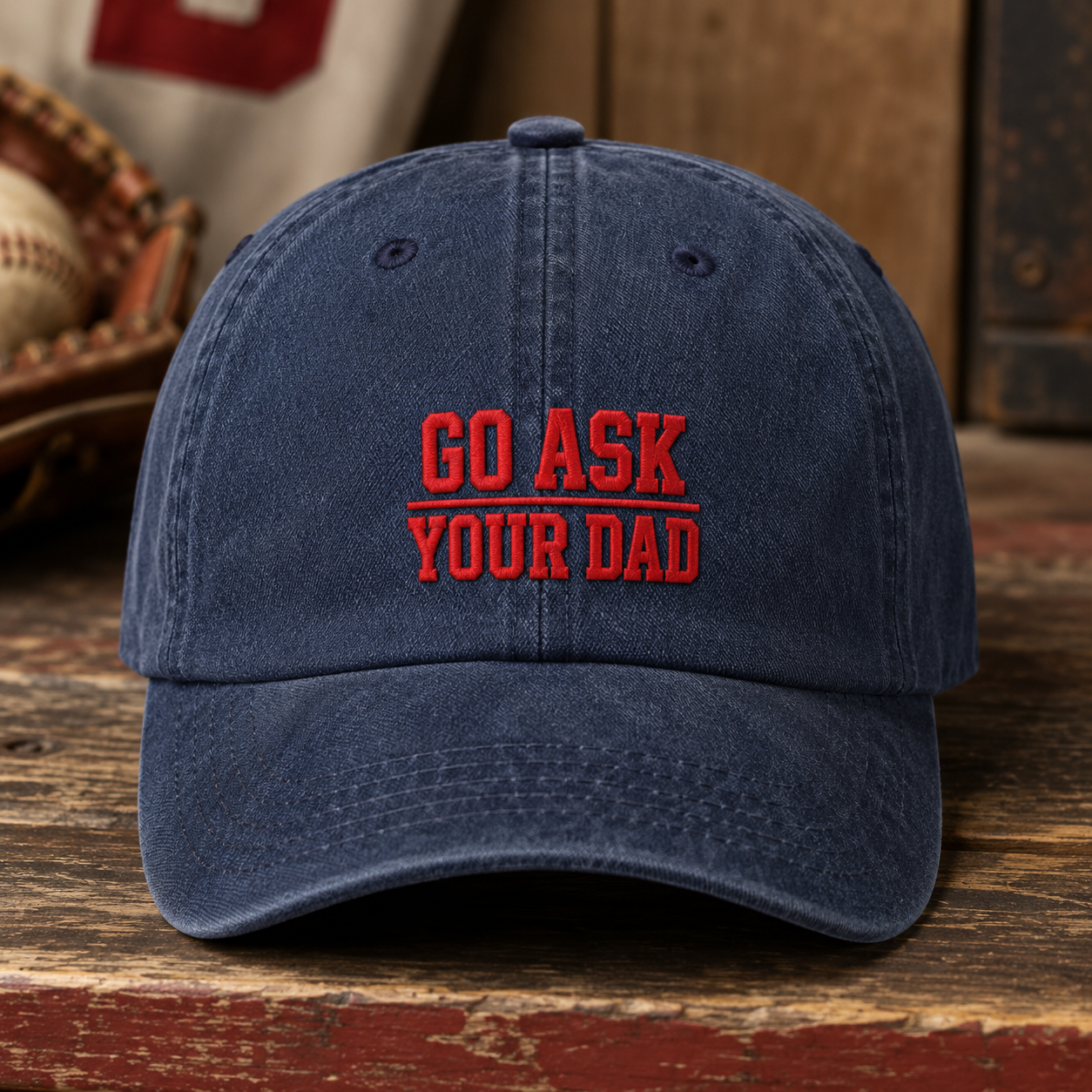 Go Ask Your Dad Washed Cap, Funny Father's Day Baseball Hat - Washed Cap - front view