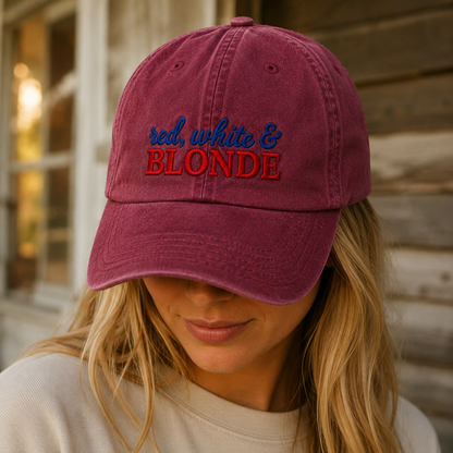 Red White & Blonde Washed Cap, Patriotic Hair Humor Hat - washed cap - lifestyle view 6