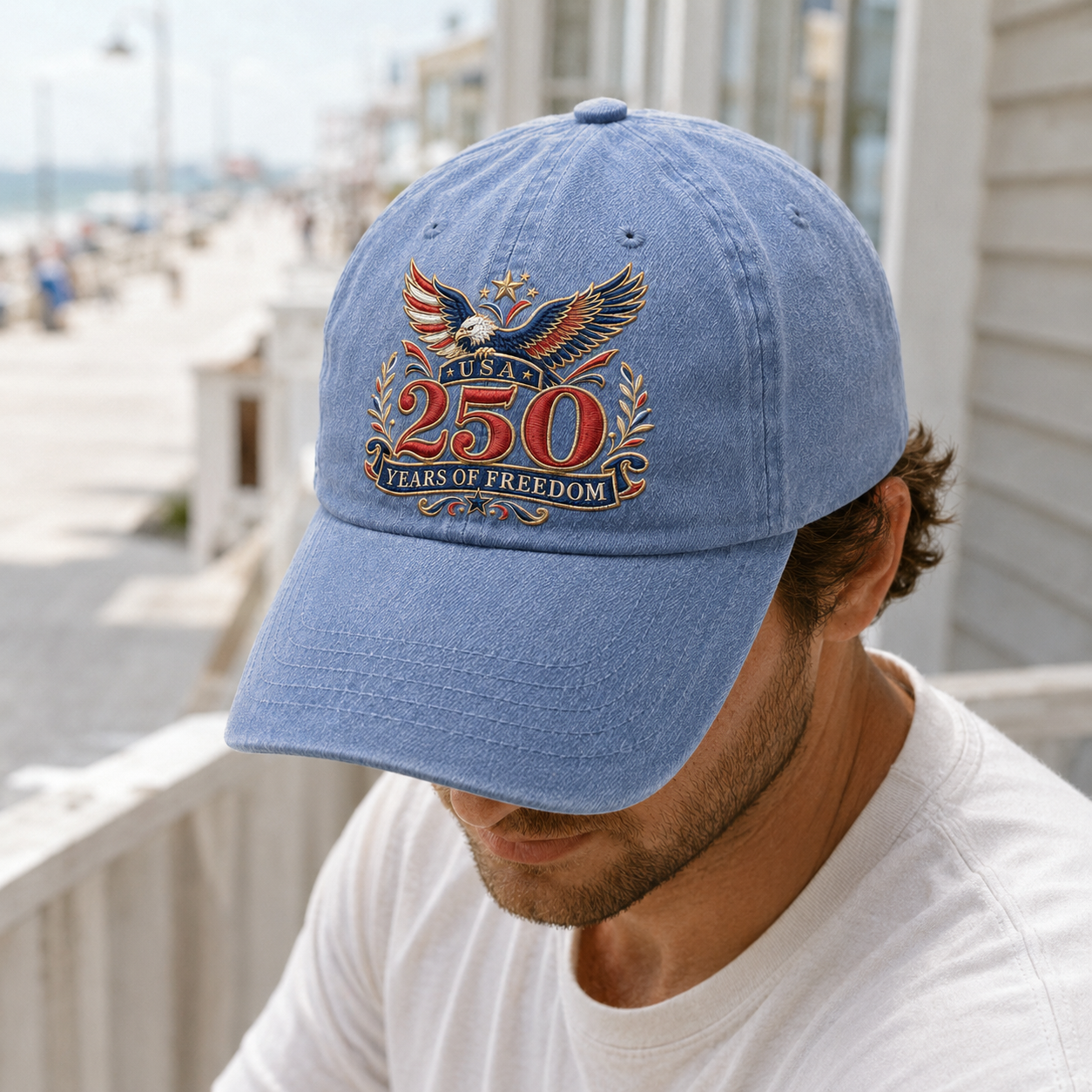 USA 250 Years of Freedom Washed Cap, Patriotic Eagle Anniversary Hat - washed cap - lifestyle view 9