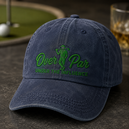 Over Par Under the Influence Washed Cap, Funny Golf Drinking Hat - Washed Cap - detail view