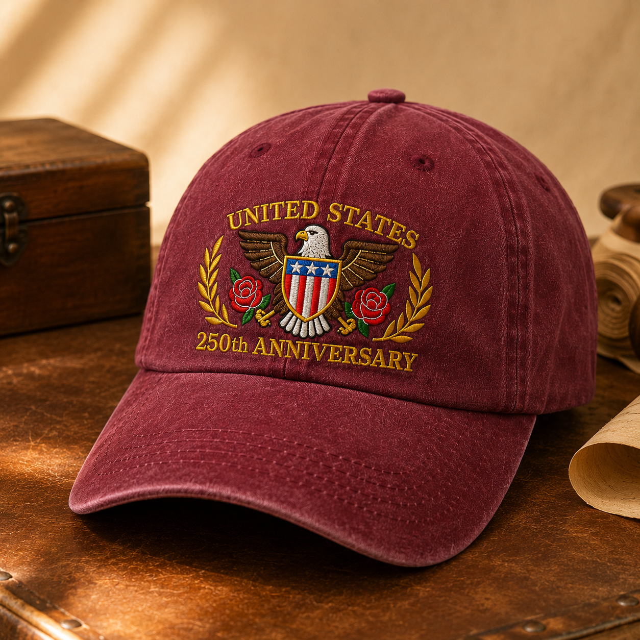 United States 250th Anniversary Washed Cap, Patriotic Eagle Hat for America 250 - washed cap - lifestyle view 5