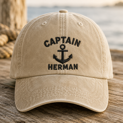 Captain Herman Anchor Washed Cap, Nautical Dad Hat for Boat Lovers - Washed Cap - front view