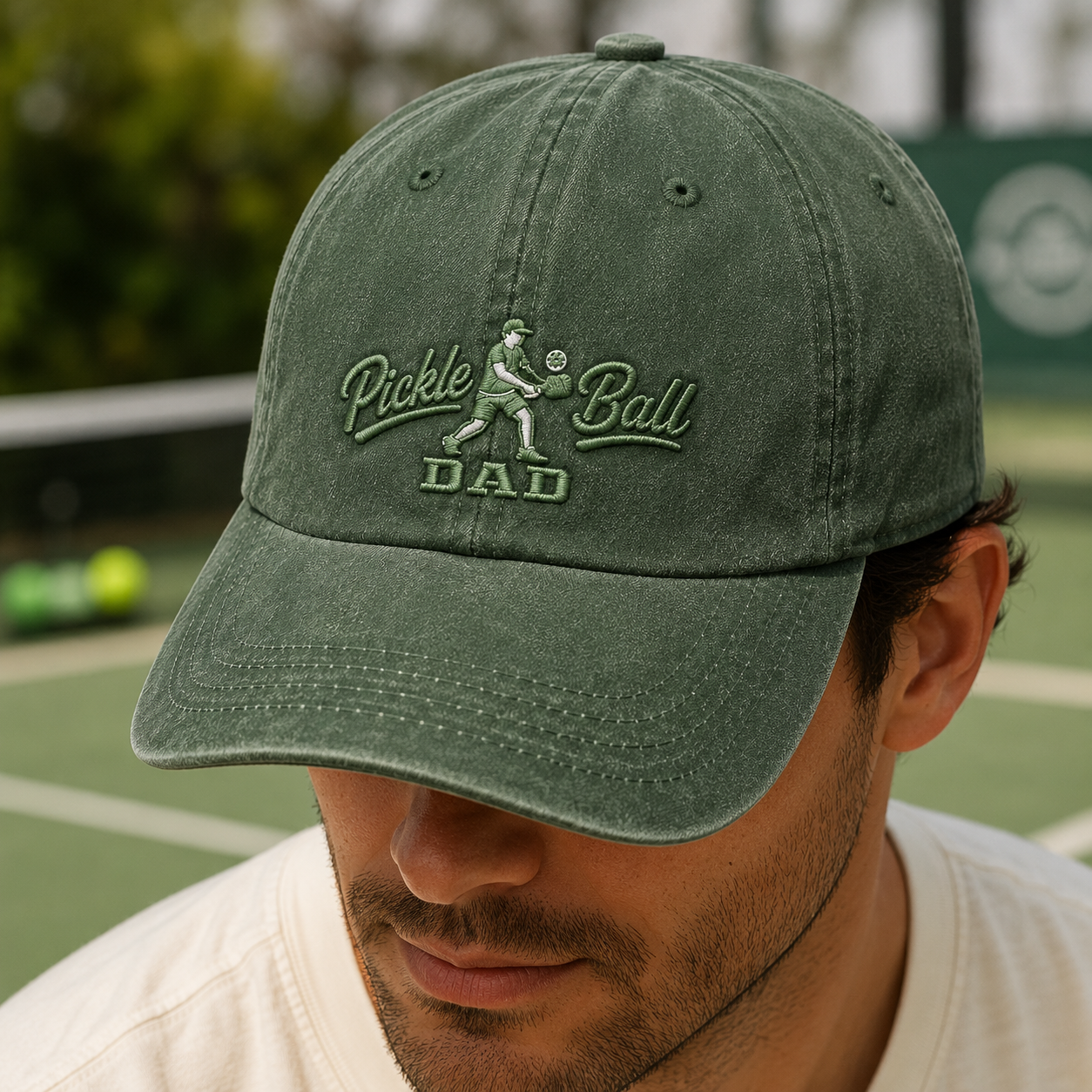 Pickle Ball Dad Washed Cap, Embroidered Player Hat Gift - Washed Cap - lifestyle view 3