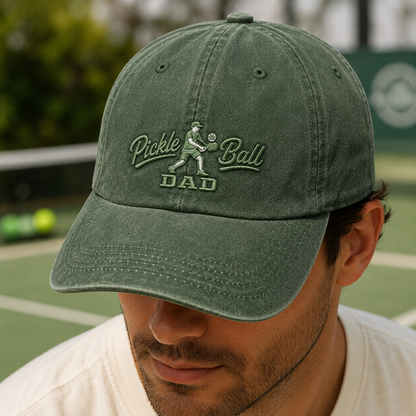 Pickle Ball Dad Washed Cap, Embroidered Player Hat Gift - Washed Cap - lifestyle view 3