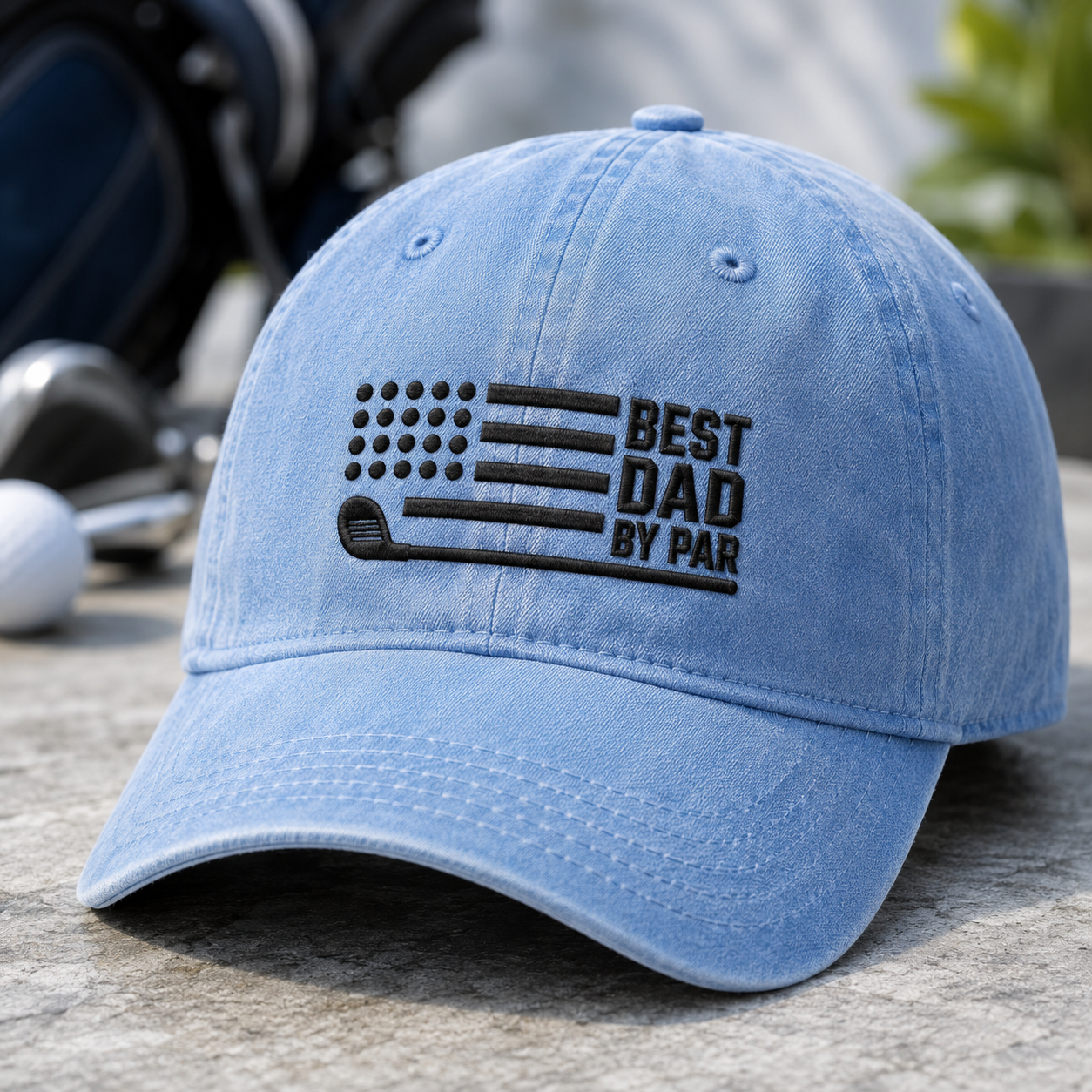 Dad By Par Golf Washed Cap, Funny Father's Day Hat for Golfers - Washed Cap - detail view