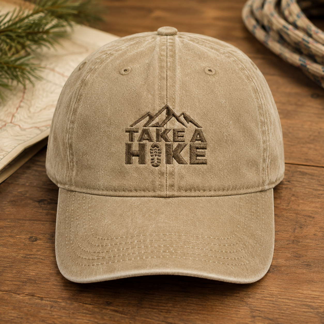 Take A Hike Washed Cap, Mountain Embroidered Hat for Hikers - Washed Cap - front view