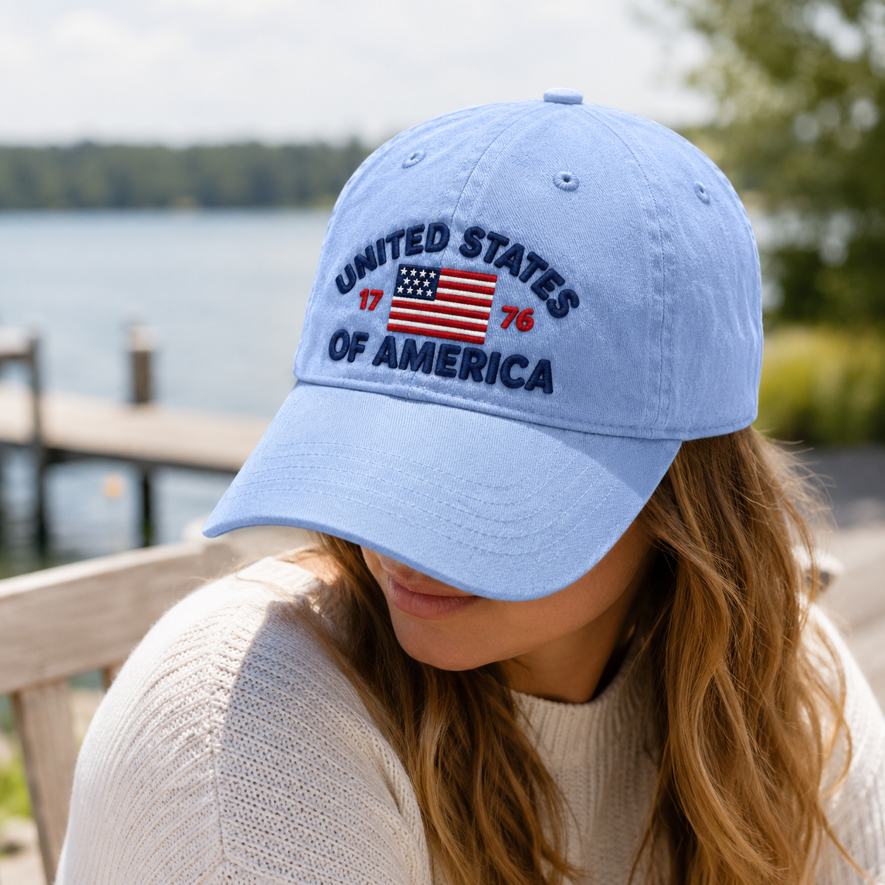 United States of America Washed Cap, 1776 Embroidered Flag Baseball Hat, Patriotic Gift - washed cap - lifestyle view 9