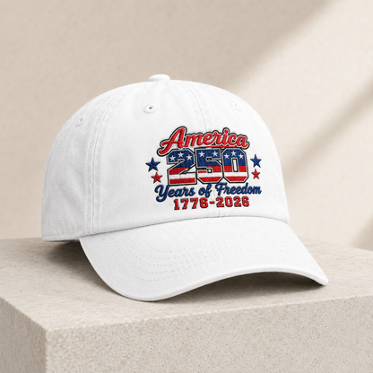 USA 250th Birthday Washed Cap, America 250 Years of Freedom 1776-2026 Patriotic Hat - washed cap - lifestyle view 3
