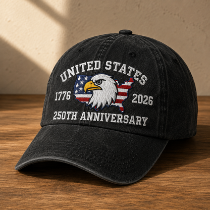 United States 250th Anniversary Washed Cap, 1776 2026 Patriotic Eagle USA Hat - washed cap - lifestyle view 2