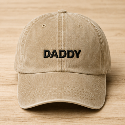 Daddy Embroidered Washed Cap, Funny Dad Hat Gift for Father's Day - Washed Cap - front view