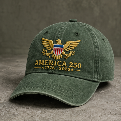 America 250 1776-2026 Washed Cap, Patriotic Eagle Embroidered Hat for USA Semiquincentennial - washed cap - lifestyle view 5