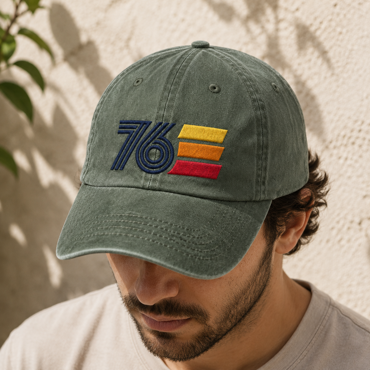 76 Retro Stripe Washed Cap, Embroidered Patriotic Dad Hat for Americana Outfits - washed cap - lifestyle view 6