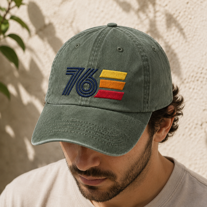 76 Retro Stripe Washed Cap, Embroidered Patriotic Dad Hat for Americana Outfits - washed cap - lifestyle view 6
