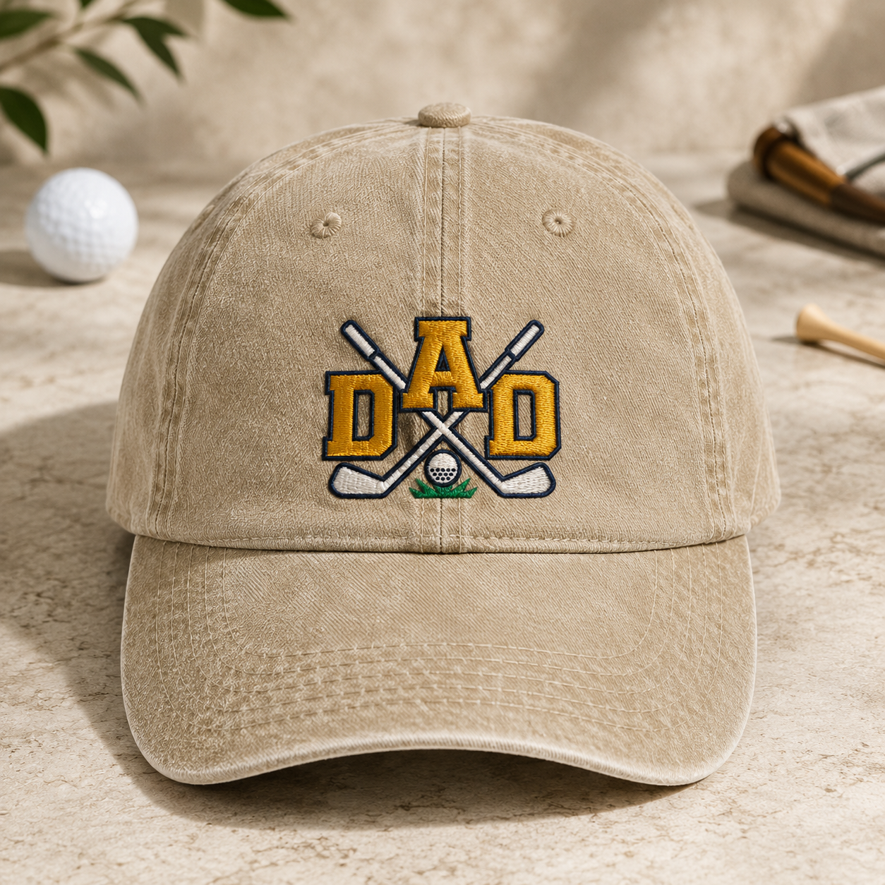 Dad Golf Washed Cap, Embroidered Golf Clubs Hat, Father's Day Gift for Dad - Washed Cap - detail view