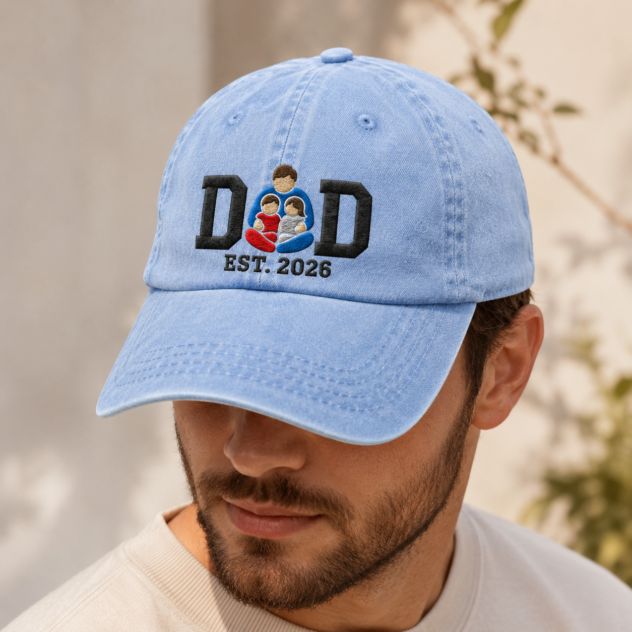 Dad Est. 2026 Embroidered Washed Cap, New Father Gift - Washed Cap - lifestyle view 3