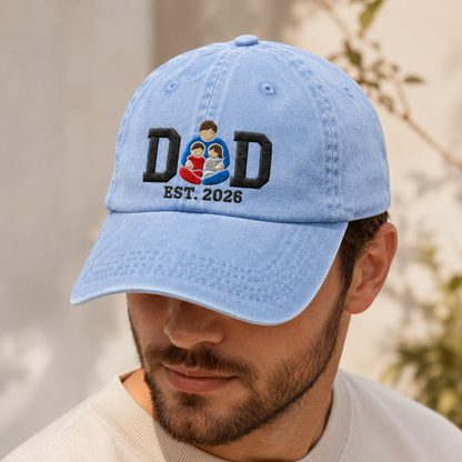 Dad Est. 2026 Embroidered Washed Cap, New Father Gift - Washed Cap - lifestyle view 3