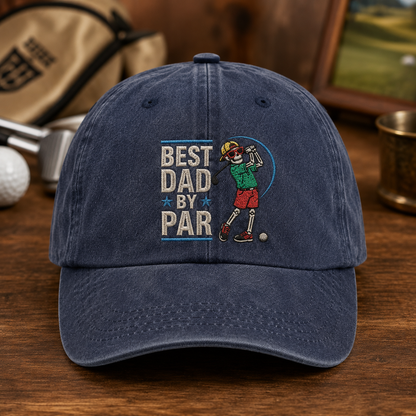 Dad By Par Golf Washed Cap, Funny Skeleton Golfer Father's Day Hat - Washed Cap - front view