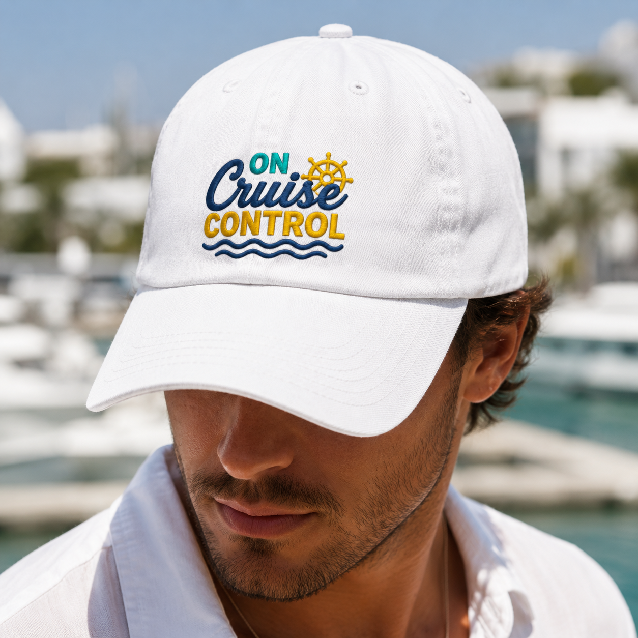 On Cruise Control Washed Cap, Nautical Vacation Dad Hat for Beach Trips - Washed Cap - lifestyle view 3