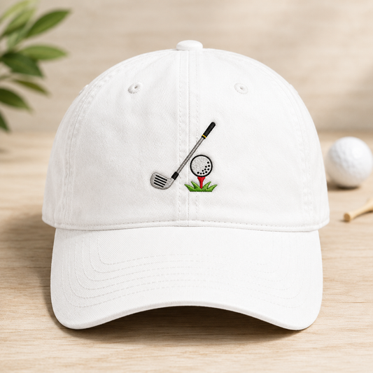 Golf Club Ball Washed Cap, Embroidered Dad Hat for Golfers - Washed Cap - front view
