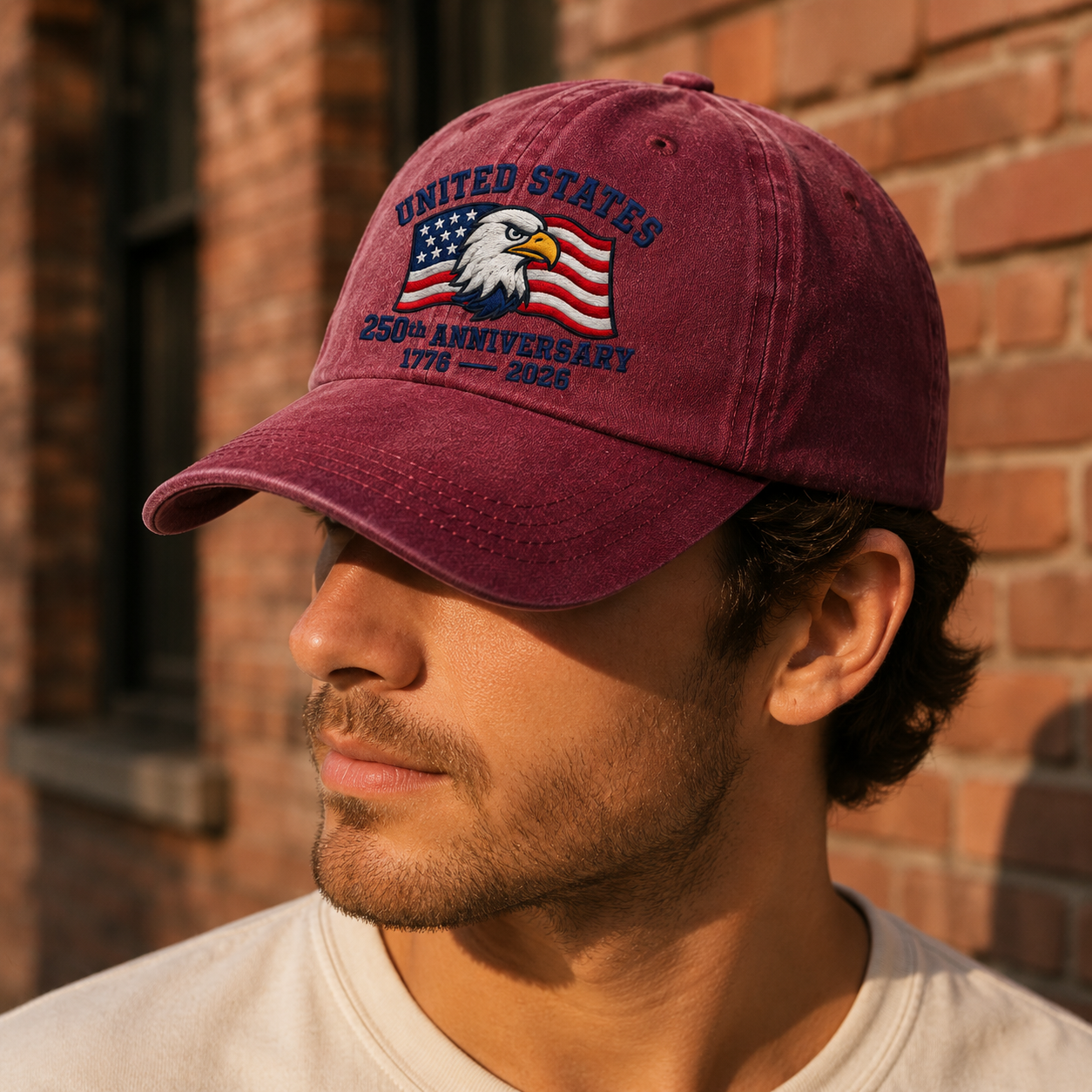 United States 250th Anniversary Washed Cap, Eagle Flag 1776 2026 Patriotic Hat - washed cap - lifestyle view 7