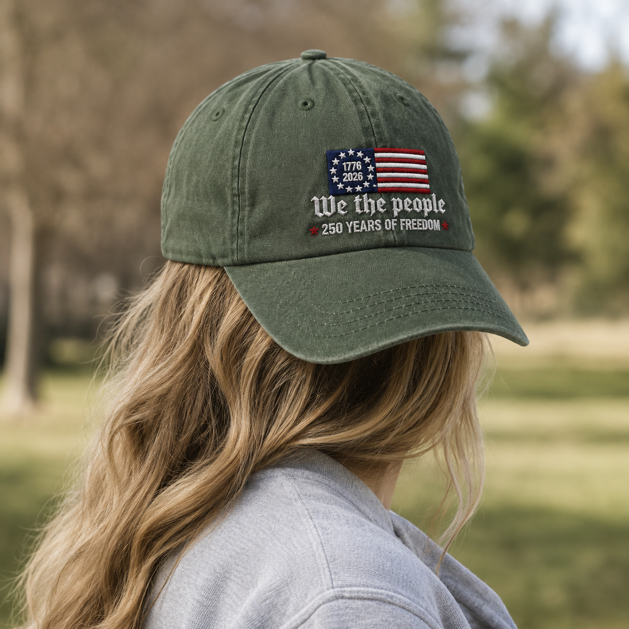 We the People 250 Years Freedom Washed Cap, Patriotic 1776 2026 America Bicentennial Hat - washed cap - lifestyle view 7