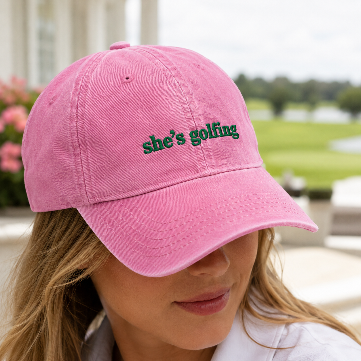 She's Golfing Washed Cap, Funny Golf Hat for Women Golfers - Washed Cap - lifestyle view 4