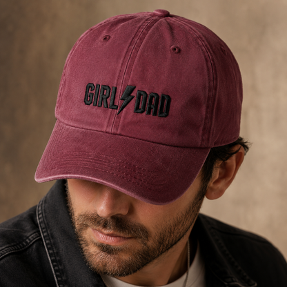 Girl Dad Lightning Bolt Washed Cap, Embroidered Dad Hat for Father's Day - Washed Cap - lifestyle view 3