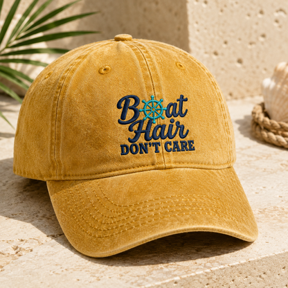 Boat Hair Don't Care Washed Cap, Nautical Embroidered Hat for Lake Days - Washed Cap - detail view