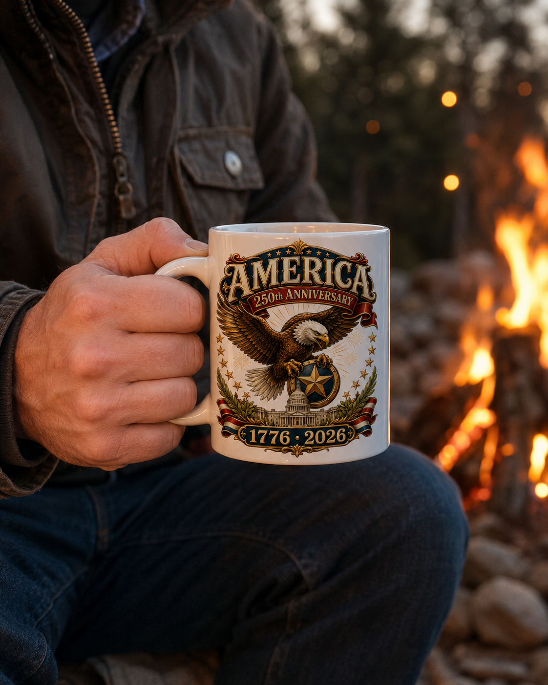 America 250th Anniversary Coffee Mug, Patriotic Eagle 1776 2026 Ceramic Cup - Mug - lifestyle view 5
