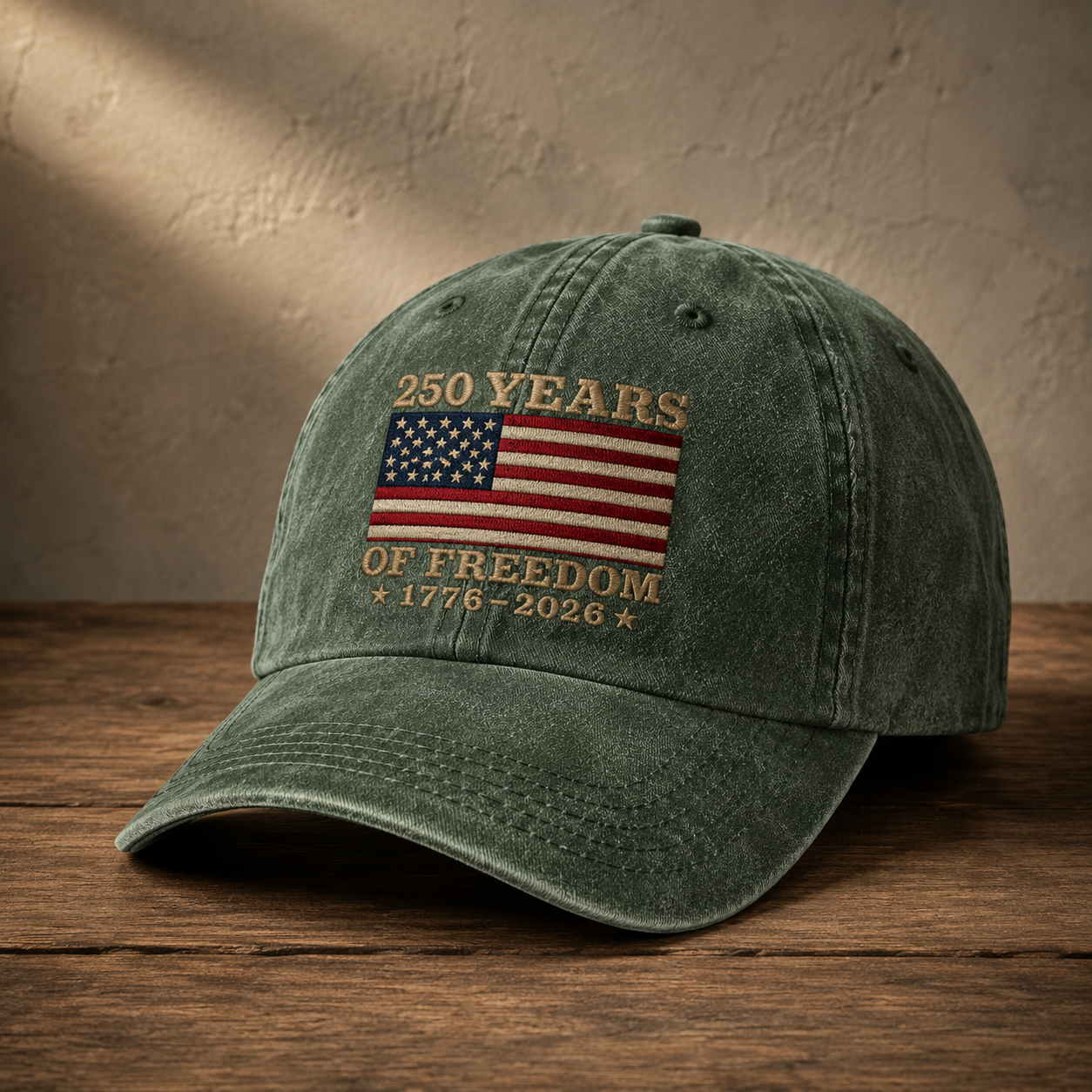 250 Years of Freedom Washed Cap, 1776-2026 American Flag 250th Anniversary Hat - washed cap - lifestyle view 5