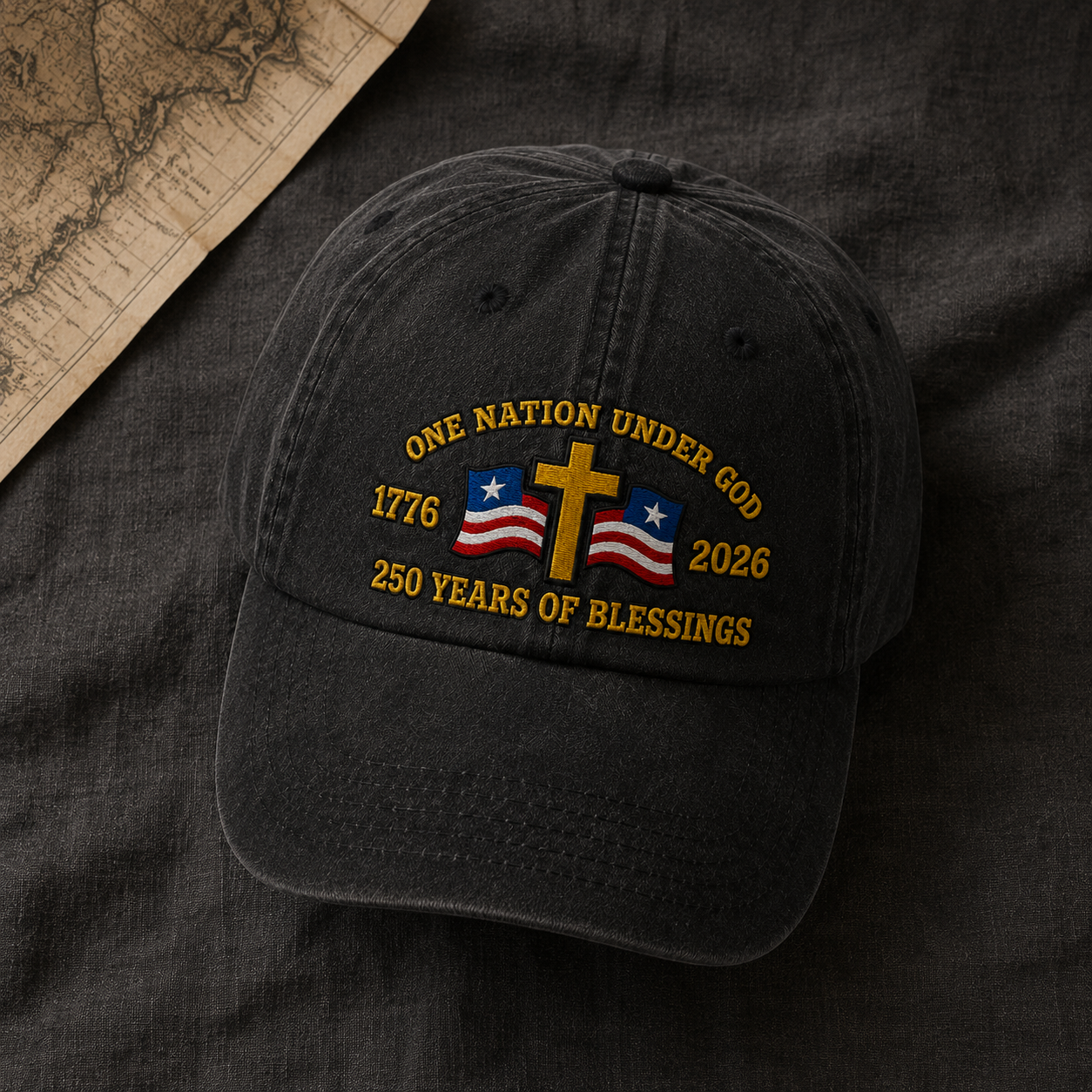 One Nation Under God Washed Cap, 1776 2026 250 Years of Blessings Patriotic Christian Hat - washed cap - lifestyle view 4
